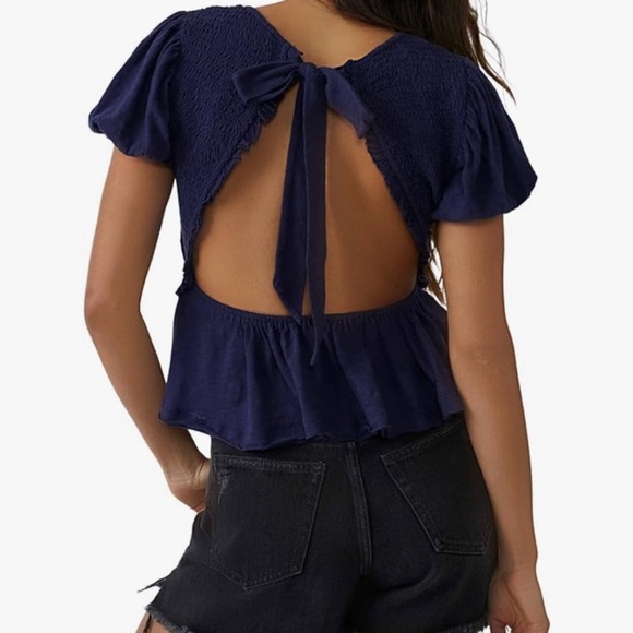 Free People Charlotte Peplum Open Back Top NWOT - Picture 5 of 12